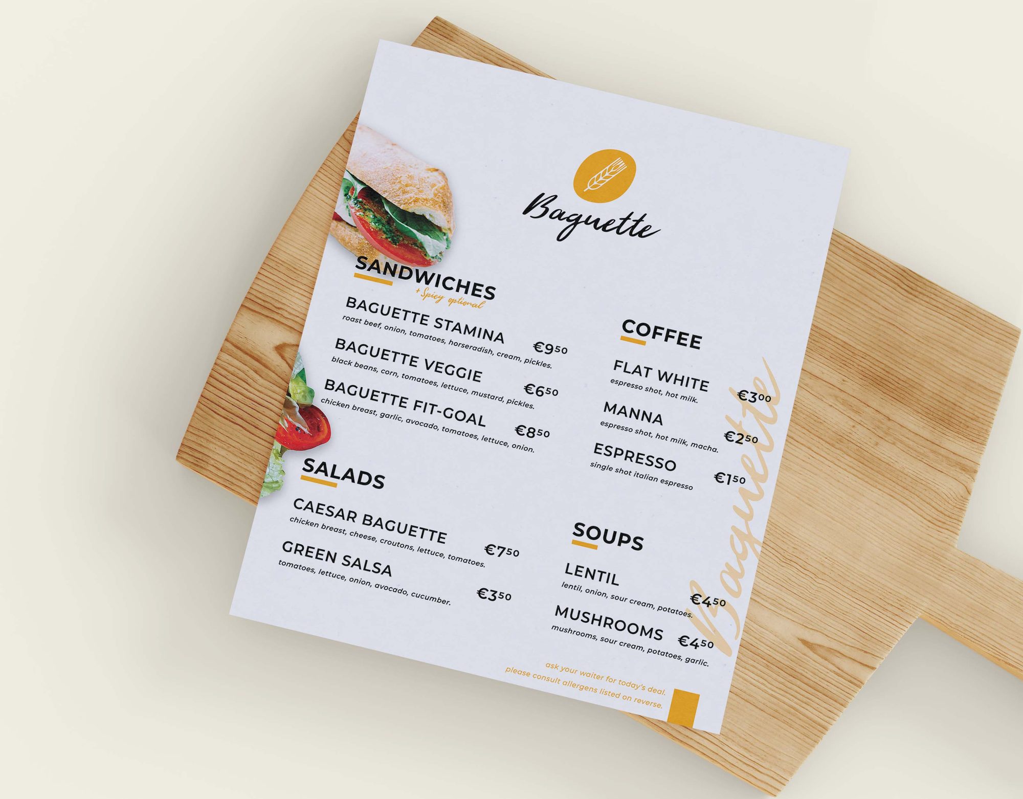 Baguette bakery menu system