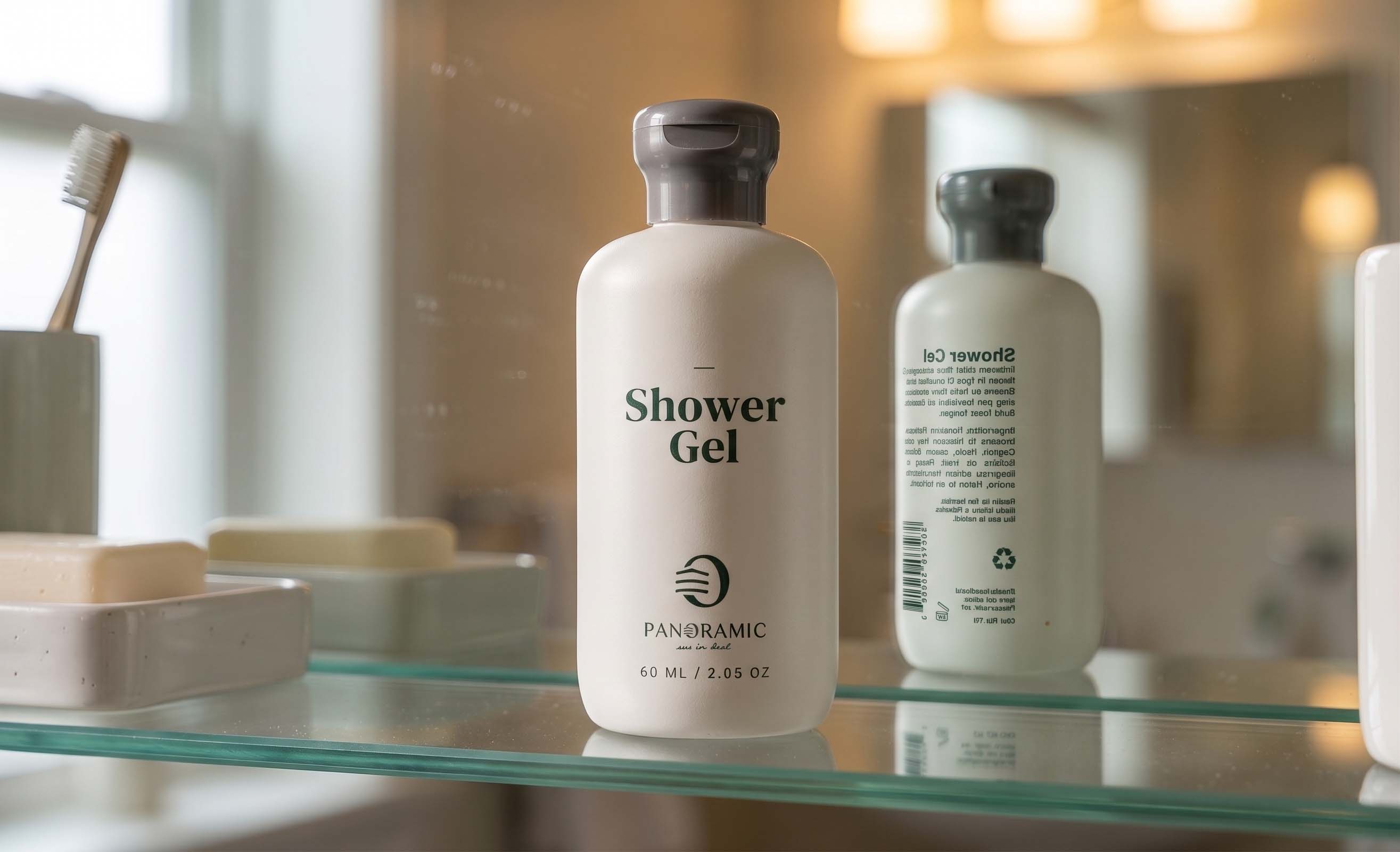 Panoramic premium hospitality amenity bottle